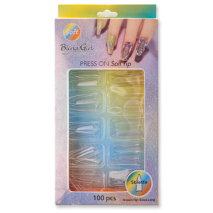 BG-110 Matte Stiletto Full Cover Press On Soft Tips 100 pcs Clear